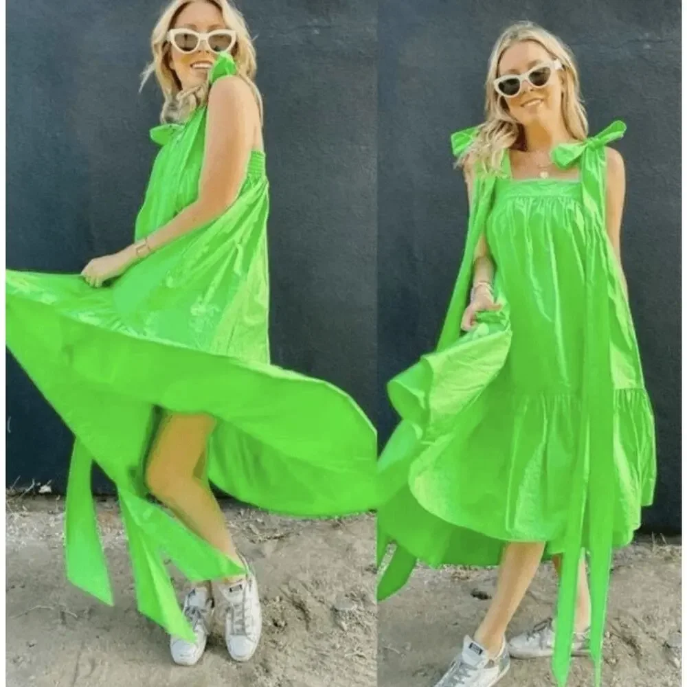 Christopher John Rogers Dress Womens Small Green Strap Tie Midi Babydoll A-Line - Picture 3 of 16